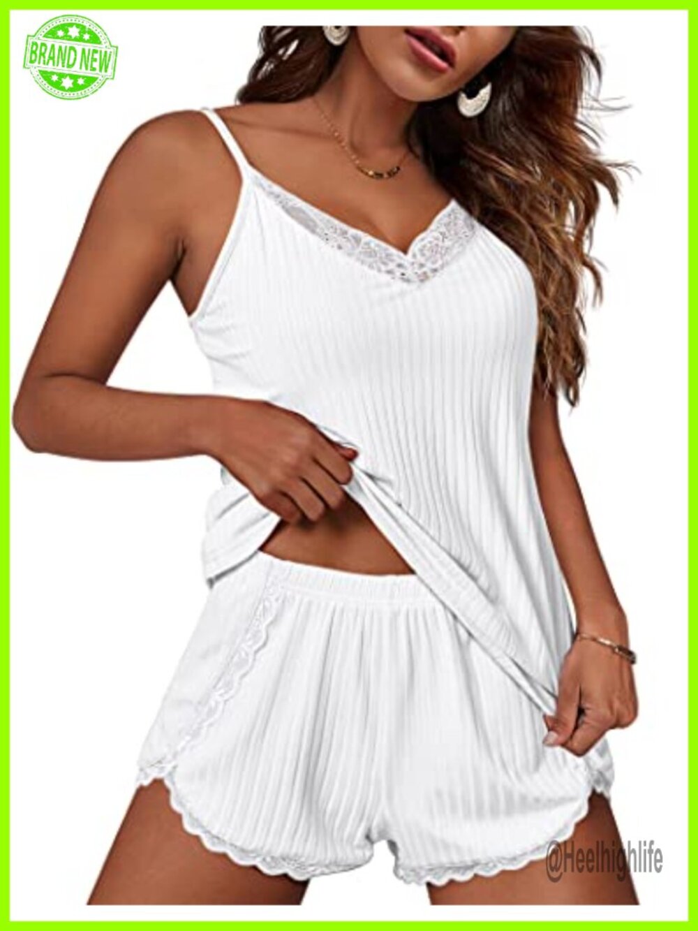 Lace Trim Cami Shorts Pajama Set